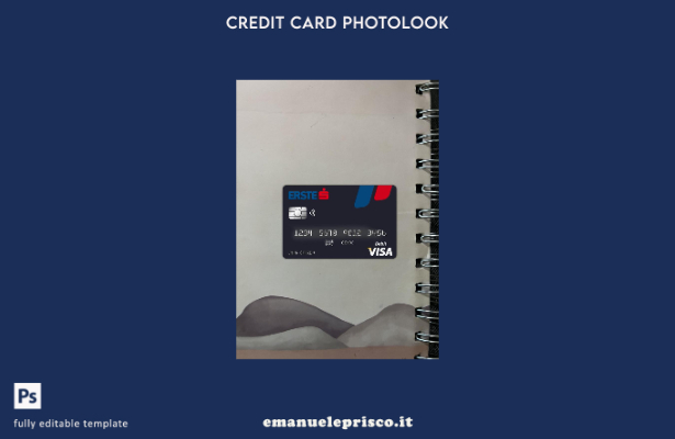 modello frontale photolook con carta visto bancario Austria Erste in stile verif